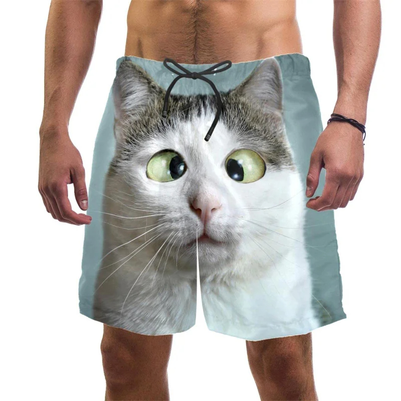 Summer Vacation Clothing Men - Short de plage imprimé chat drôle