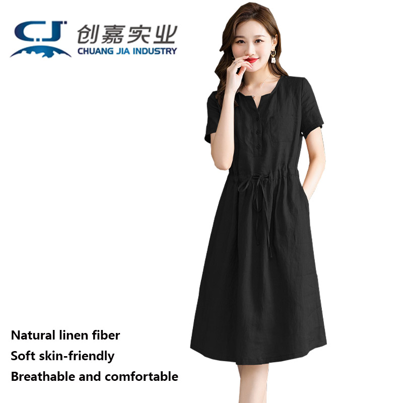 Summer Clothing Drawing - Robe en lin pur pour femme