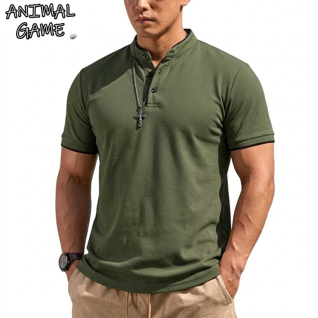 Summer Gym Clothing - Chemise Henley à manches courtes pour