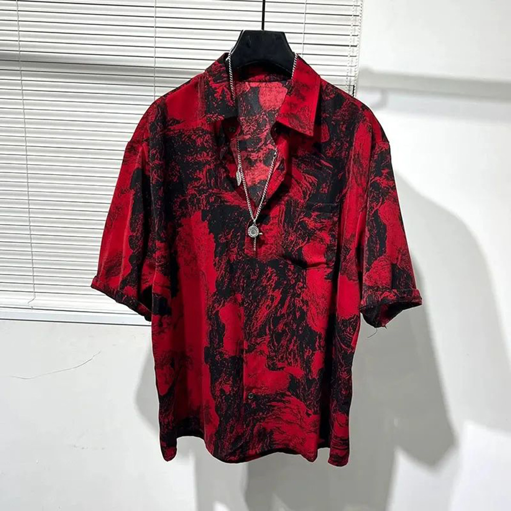 Summer Vacation Clothing Men - Chemise de peinture de paysage rouge