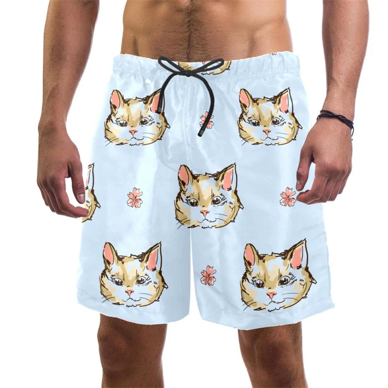 Short de plage imprimé chat dr - Summer Vacation Clothing Men avis et prix